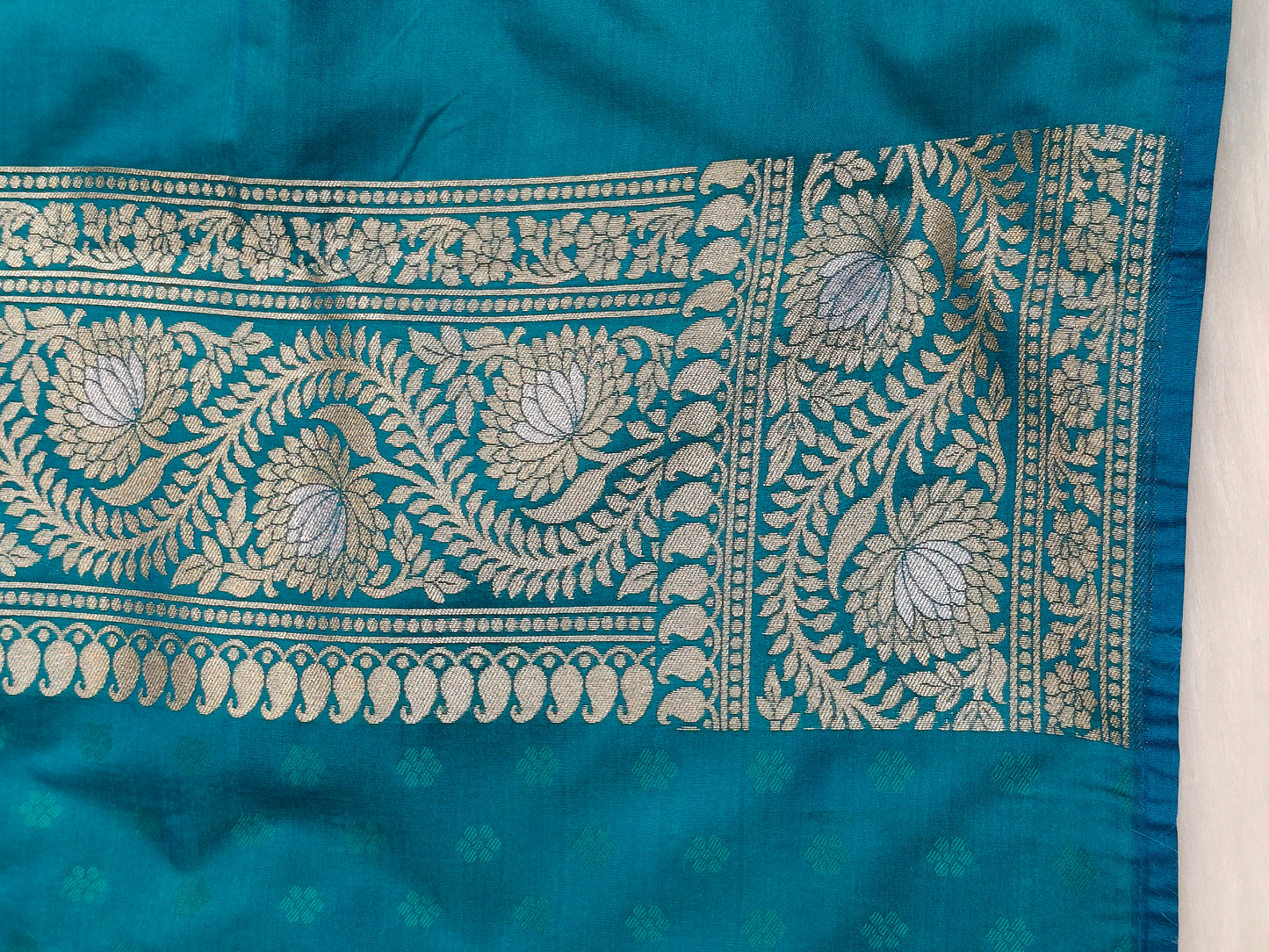 Banarasi Silk Cutwork Saree Teal Blue Shade With Silver Mina BCS006 50% Discount