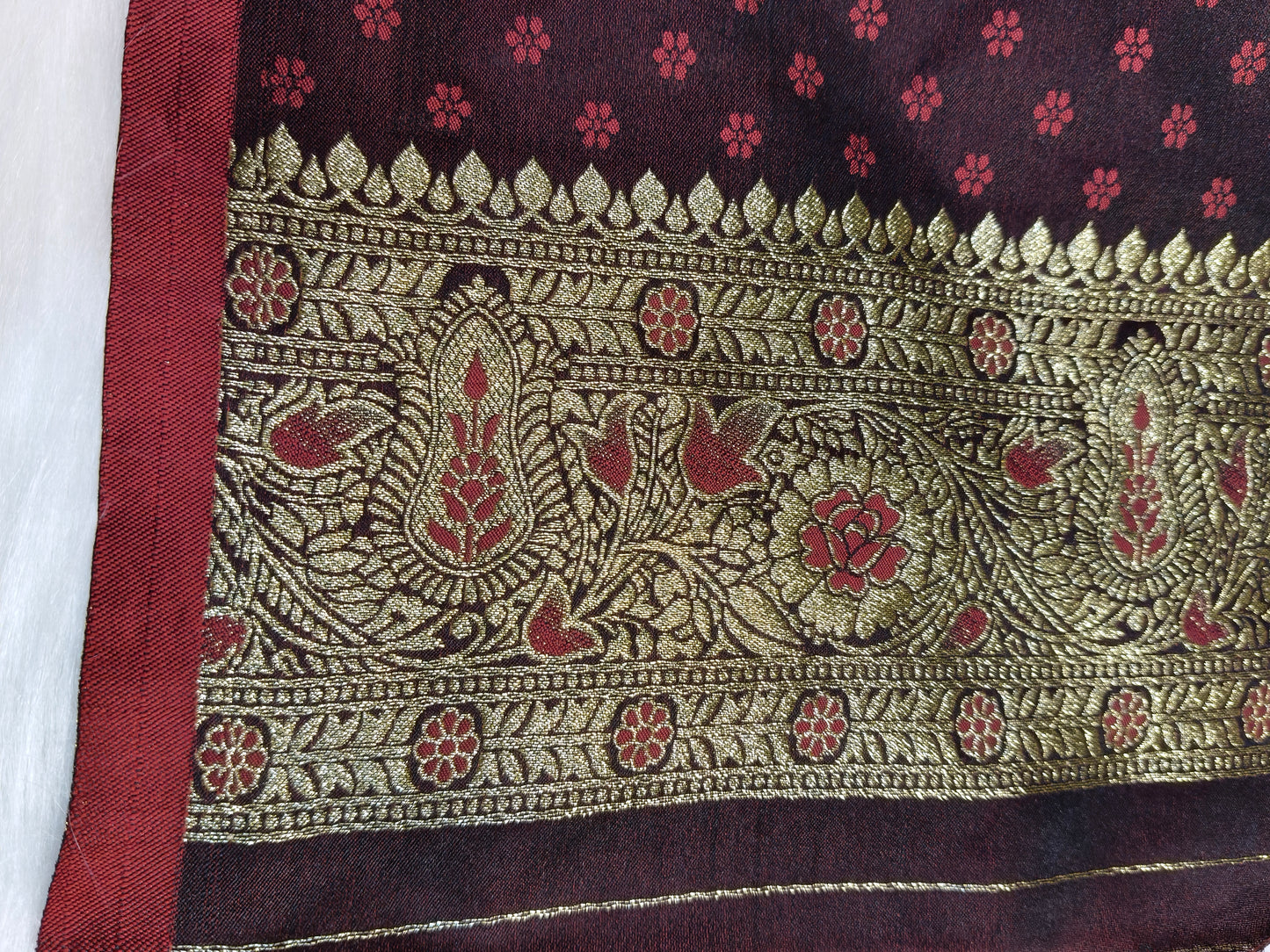 Satin Saree Garnet Shade Floral Jaal Pattern SS001 75% Discount