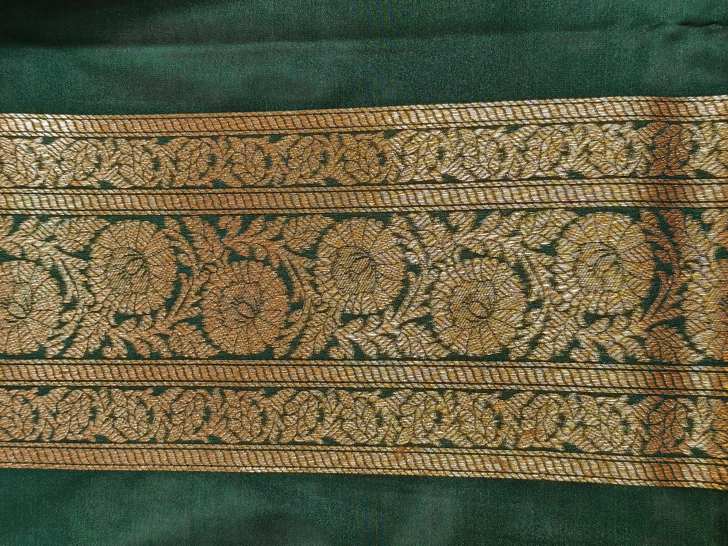 Banarasi Silk Brocade Antique Zari Saree Bottle Green Shade AZ009 75% Discount