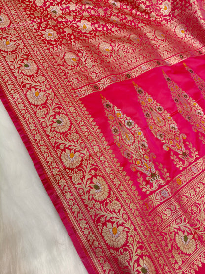 Banarasi Minakari Tanchhui Saree Red Rani shade With Multi Color Mina BTS001  15% Discount