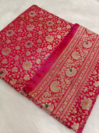 Banarasi Minakari Tanchhui Saree Red Rani shade With Multi Color Mina BTS001  15% Discount