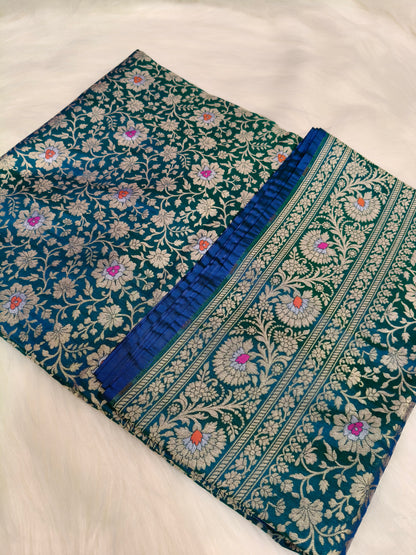 Banarasi Tanchhui Saree Peacock Shade With Multi Color Mina BTS002   15% Discount