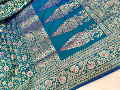 Banarasi Tanchhui Saree Peacock Shade With Multi Color Mina BTS002   15% Discount