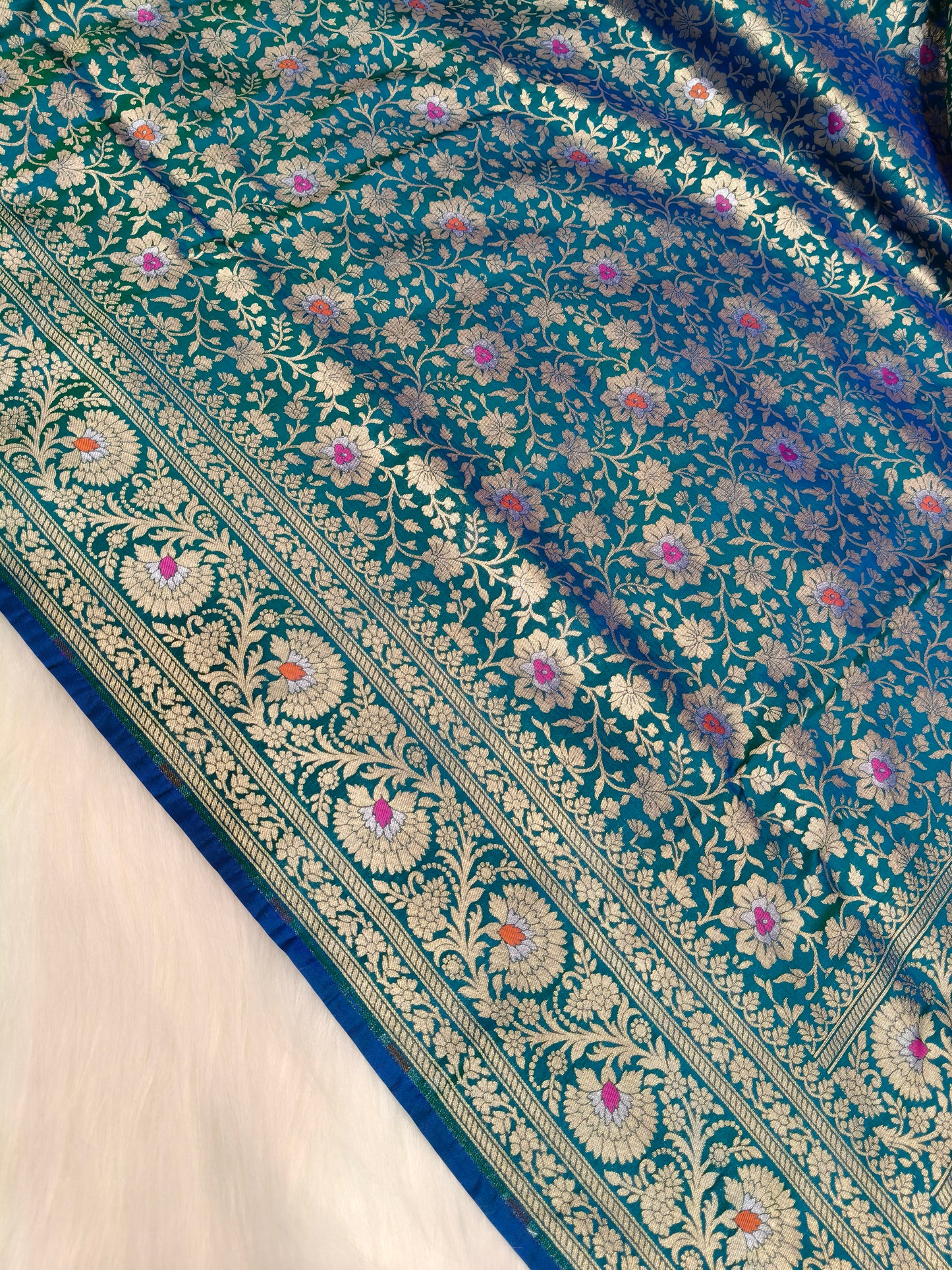 Banarasi Tanchhui Saree Peacock Shade With Multi Color Mina BTS002   15% Discount