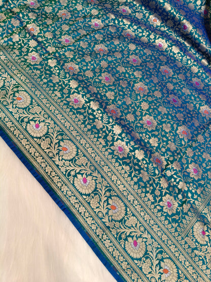 Banarasi Tanchhui Saree Peacock Shade With Multi Color Mina BTS002   15% Discount