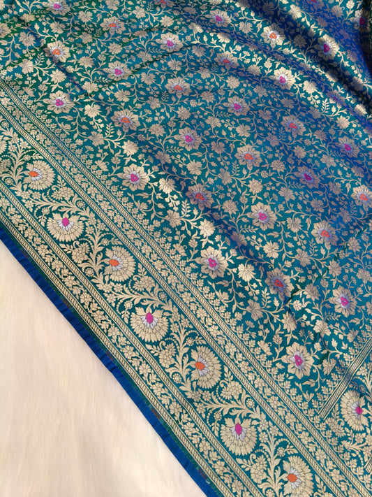 Banarasi Tanchhui Saree Peacock Shade With Multi Color Mina BTS002   15% Discount