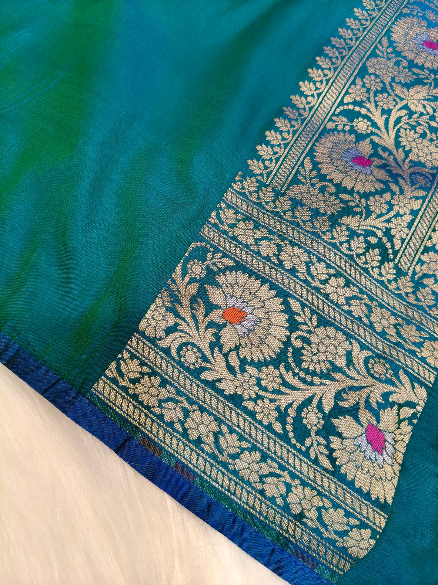 Banarasi Tanchhui Saree Peacock Shade With Multi Color Mina BTS002   15% Discount