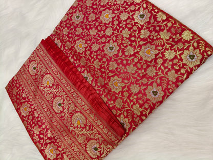 Banarasi Minakari Tanchhui Saree Deep Red Color With Multi Color Mina BTS003   15% Discount