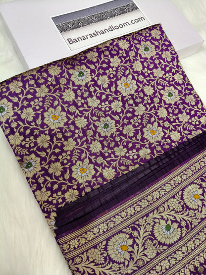 Banarasi Minakari Tanchhui Saree Deep Purple Shade With Multi Color Mina BTS004   15% Discount