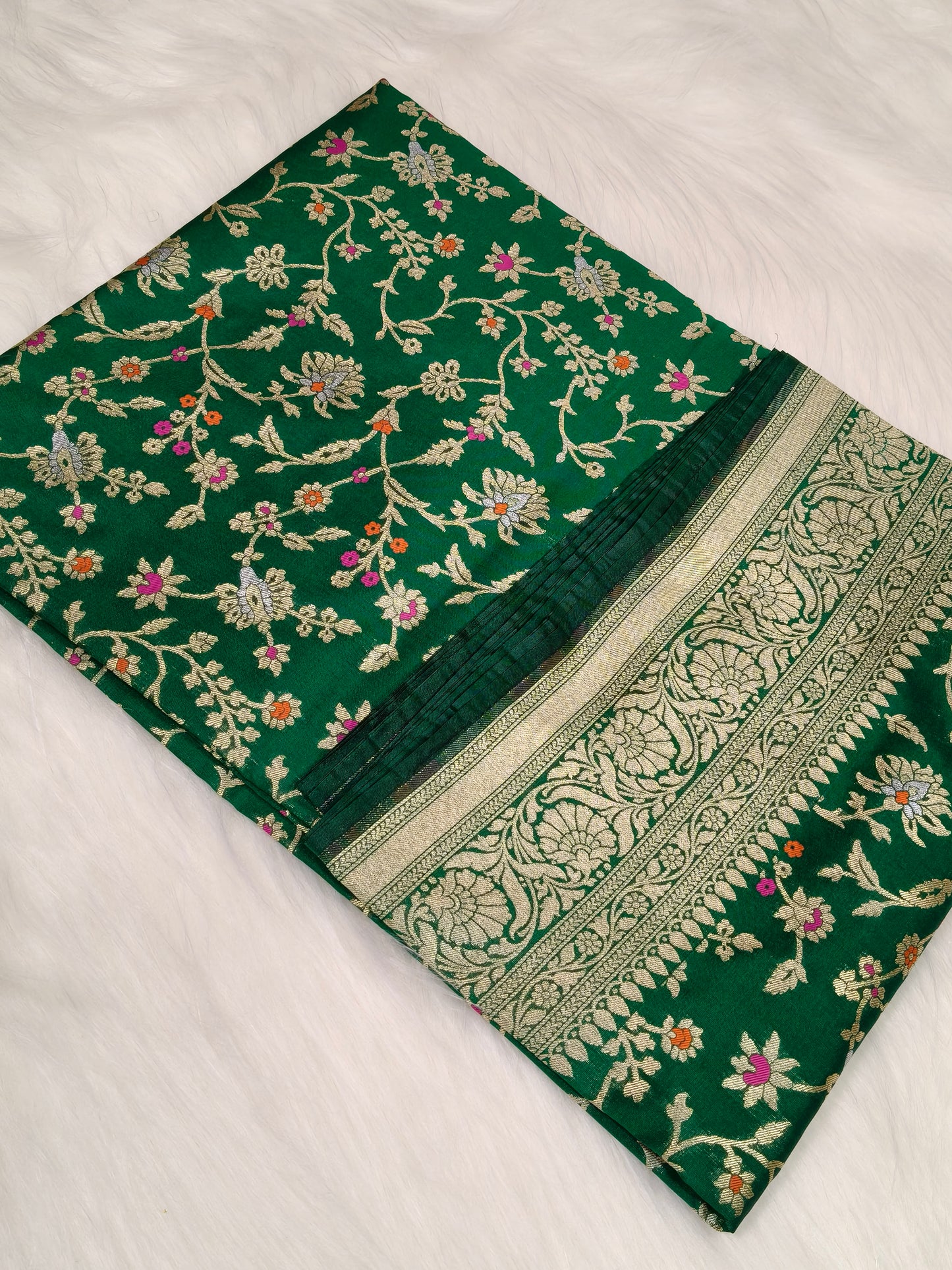 Banarasi Silk Cutwork Saree Green Shade With Multi Color Mina BCS001  15% discount