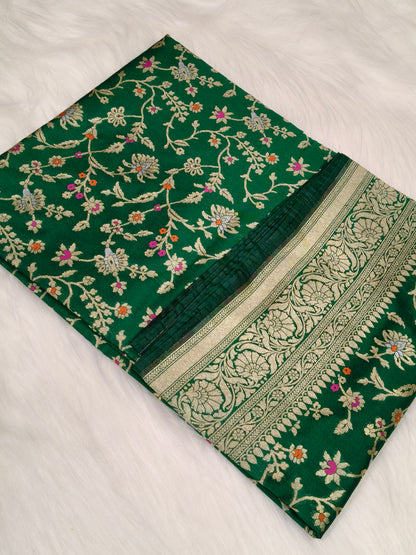 Banarasi Silk Cutwork Saree Green Shade With Multi Color Mina BCS001  15% discount
