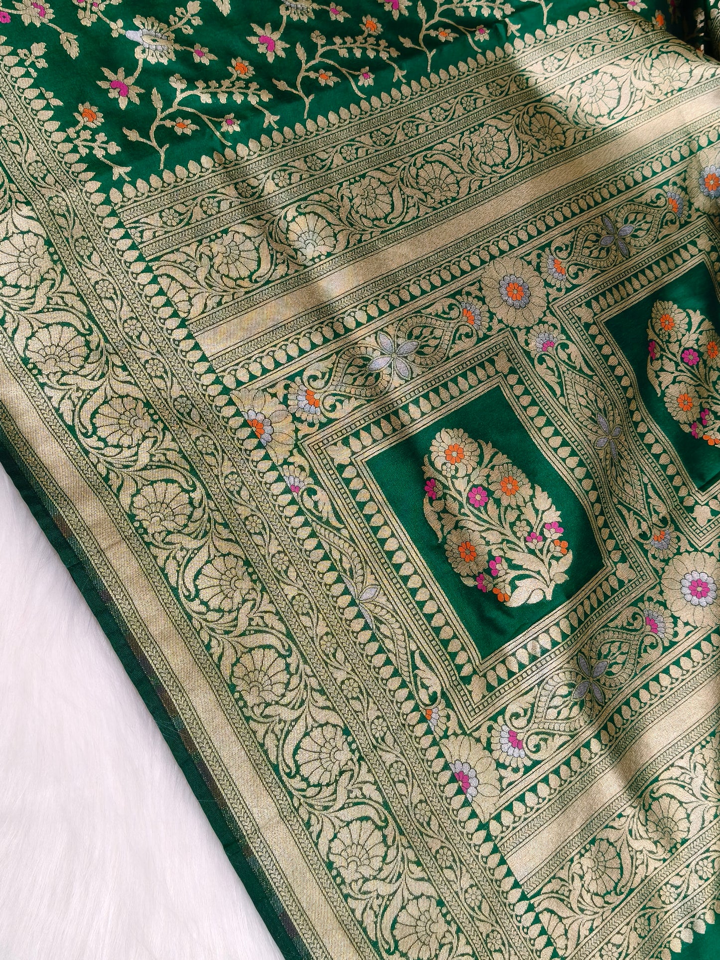 Banarasi Silk Cutwork Saree Green Shade With Multi Color Mina BCS001  15% discount