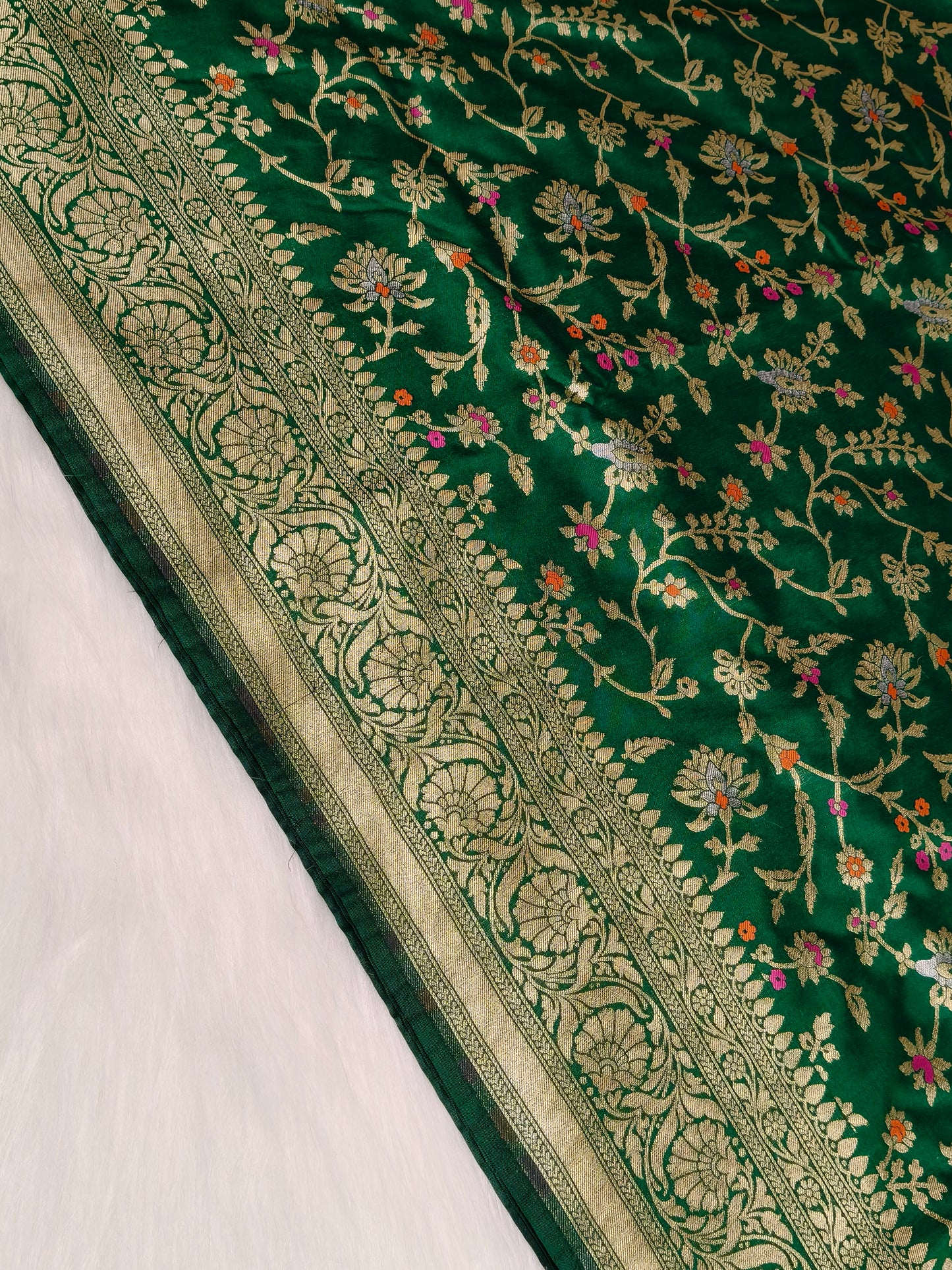 Banarasi Silk Cutwork Saree Green Shade With Multi Color Mina BCS001  15% discount