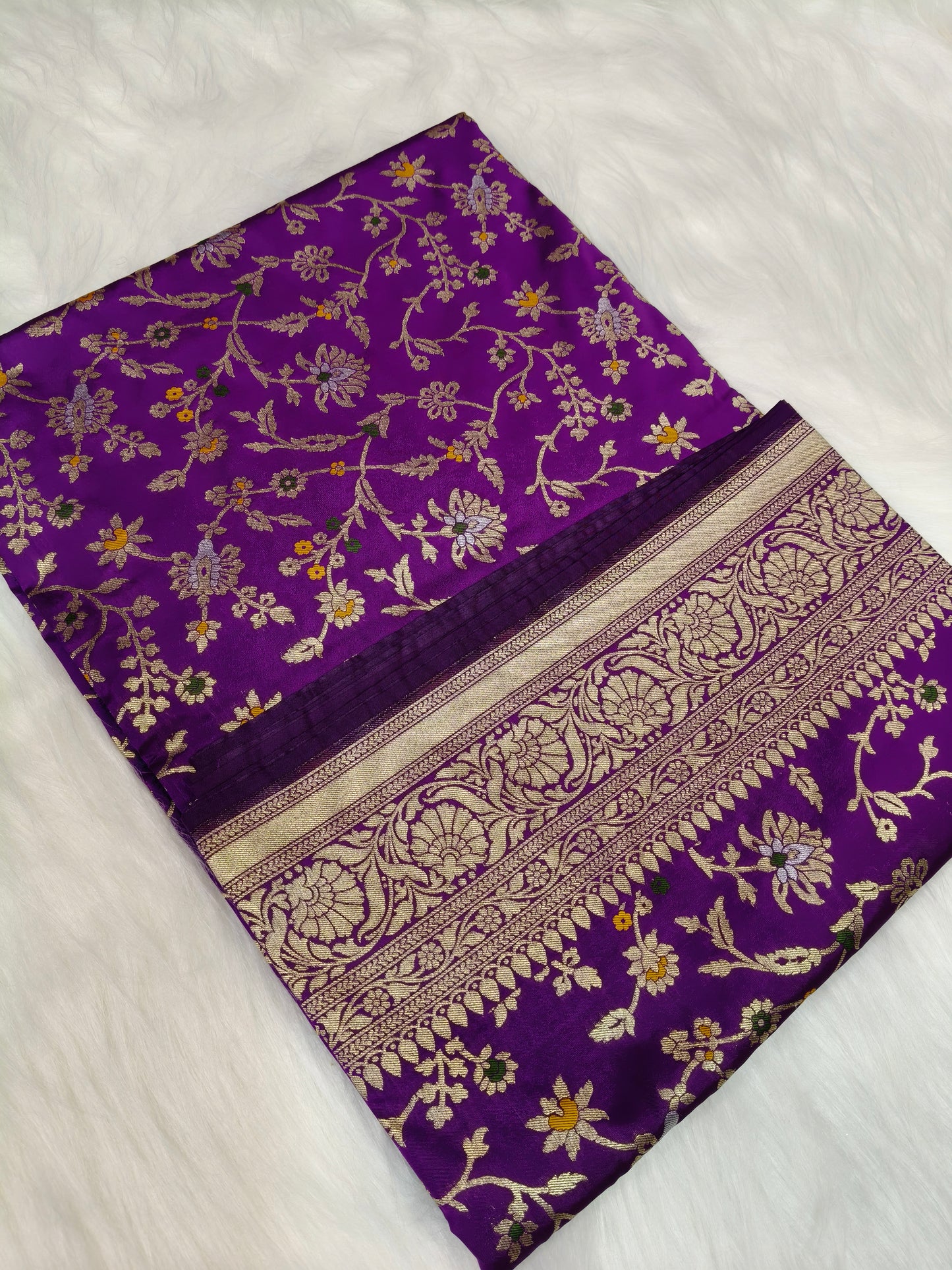 Banarasi Silk Cutwork Saree Deep Purple Shade With Multi Color Mina BCS002   15% discount