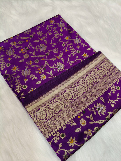 Banarasi Silk Cutwork Saree Deep Purple Shade With Multi Color Mina BCS002   15% discount