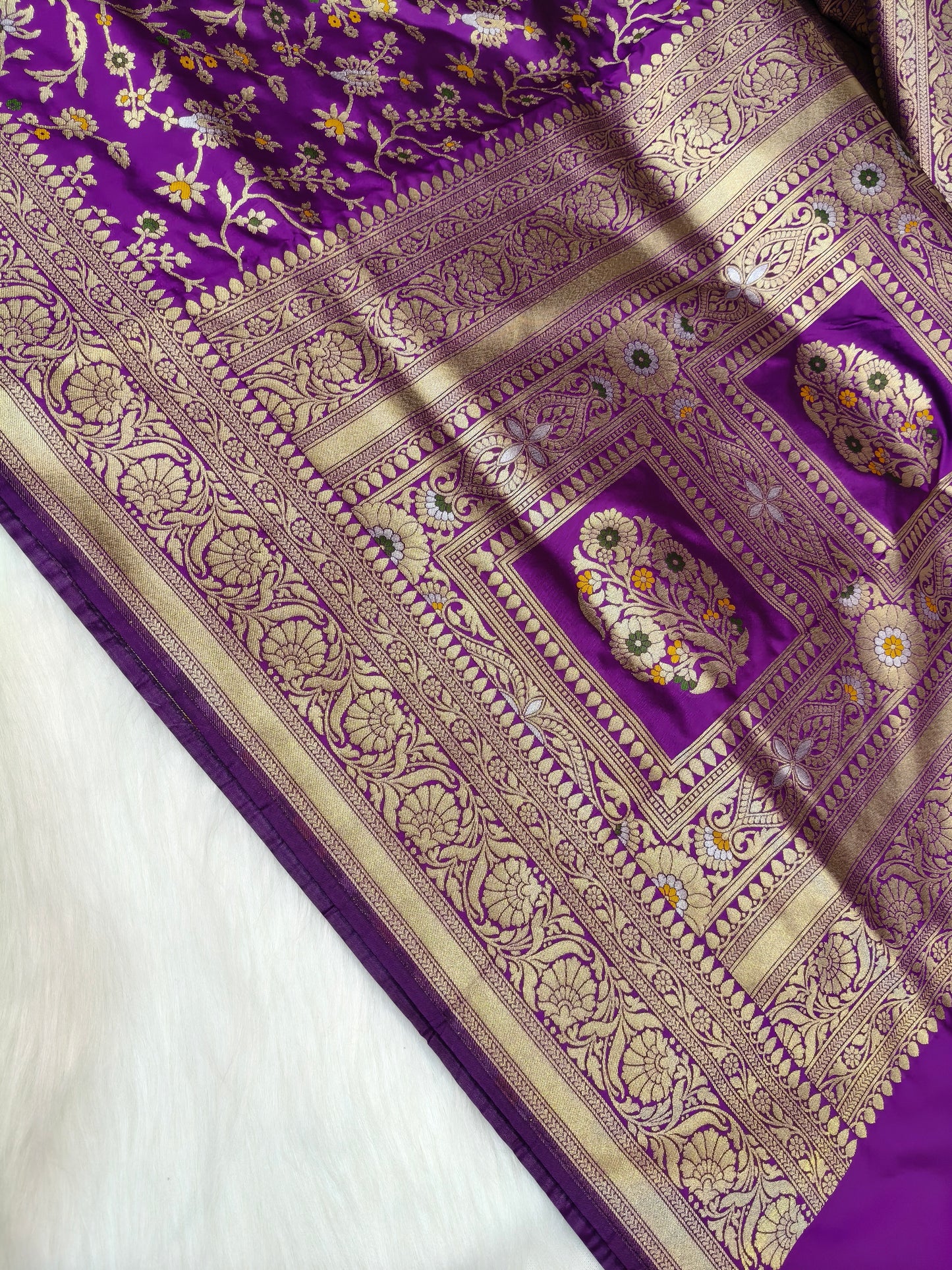 Banarasi Silk Cutwork Saree Deep Purple Shade With Multi Color Mina BCS002   15% discount