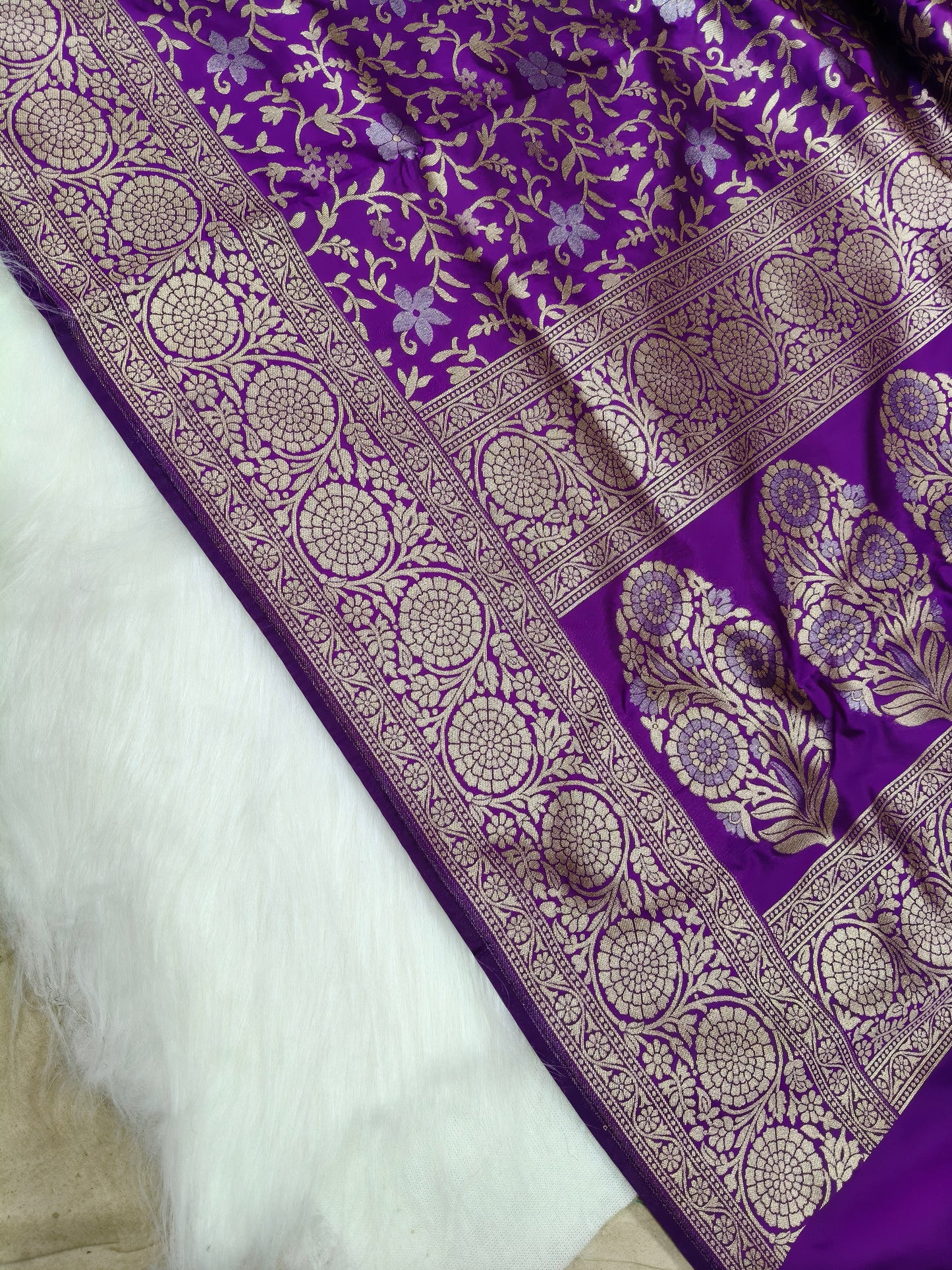 Banarasi Silk Cutwork Minakari Saree Deep Purple Shade With Silver zari Mina BCS003   15% discount
