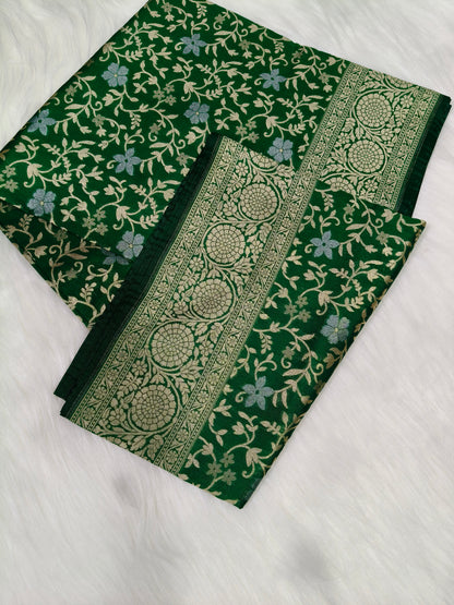 Banarasi silk Cutwork Minakari Saree Green Color Shade With Silver Zari Mina  BCS004   15% discount