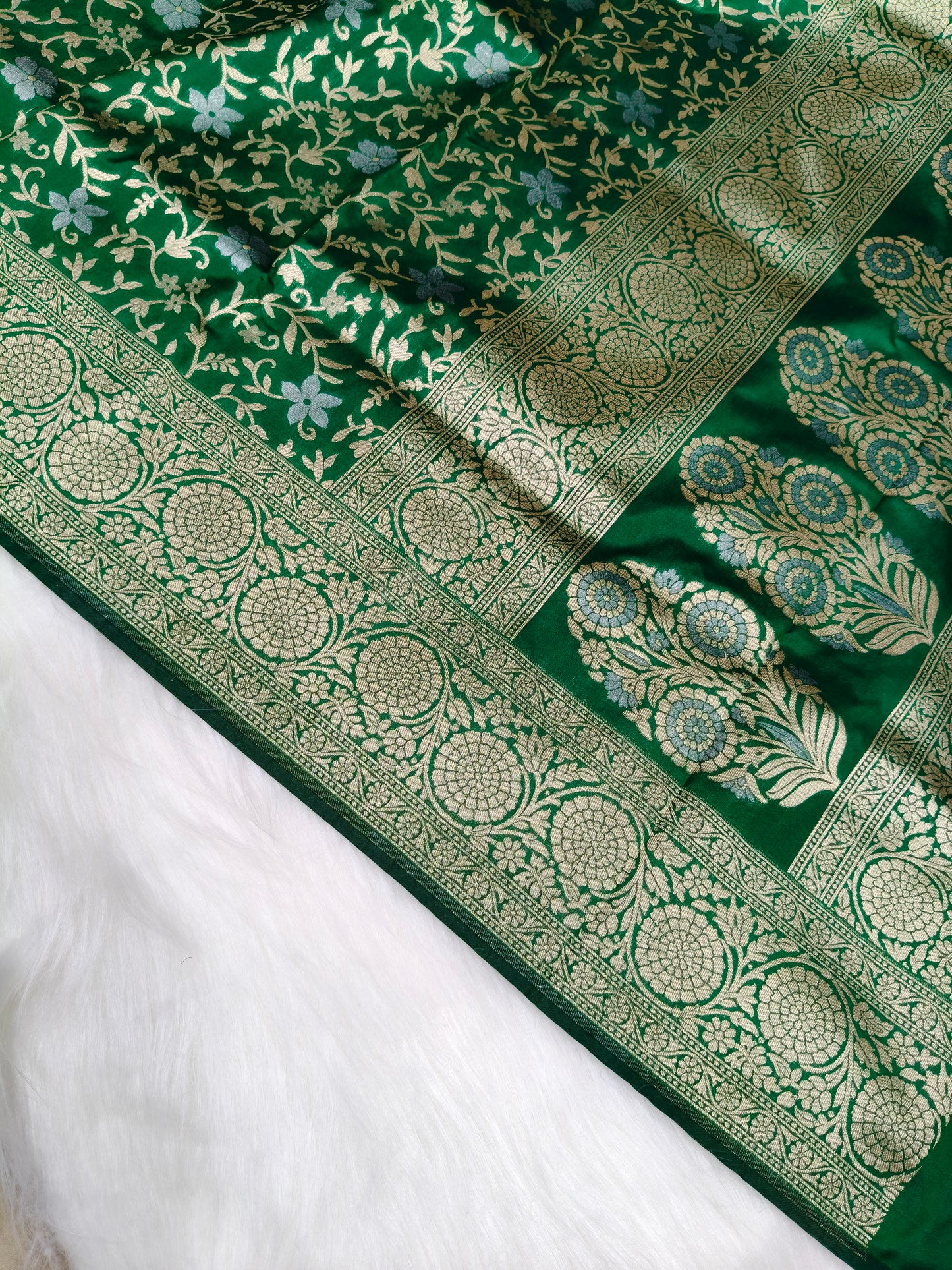 Banarasi silk Cutwork Minakari Saree Green Color Shade With Silver Zari Mina  BCS004   15% discount