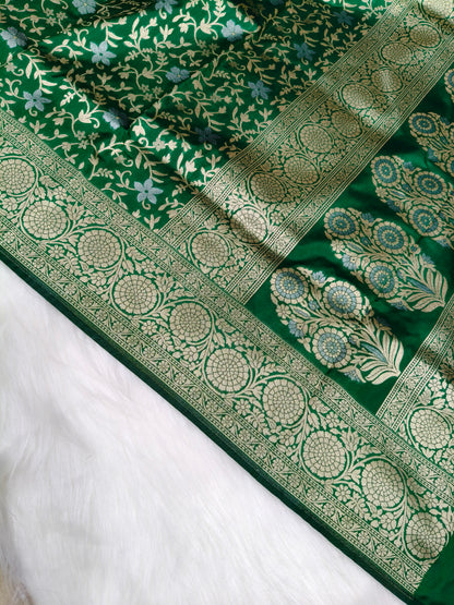 Banarasi silk Cutwork Minakari Saree Green Color Shade With Silver Zari Mina  BCS004   15% discount