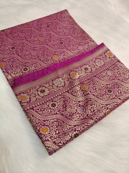 Banarasi Tanchhui Saree Light Purple Shade With Multi Color Mina BTS008   25% Discount