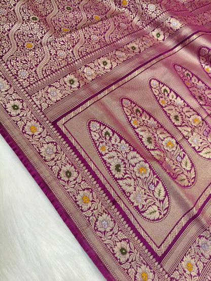 Banarasi Tanchhui Saree Light Purple Shade With Multi Color Mina BTS008   25% Discount