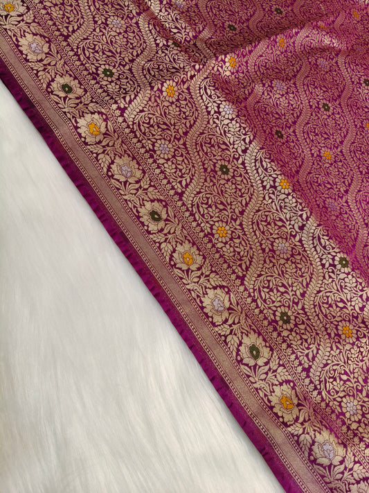 Banarasi Tanchhui Saree Light Purple Shade With Multi Color Mina BTS008   25% Discount