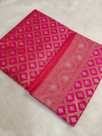 Banarasi Silk Cutwork Minakari Saree Rani Pink Shade With Silver Mina BCS005  50% Discount
