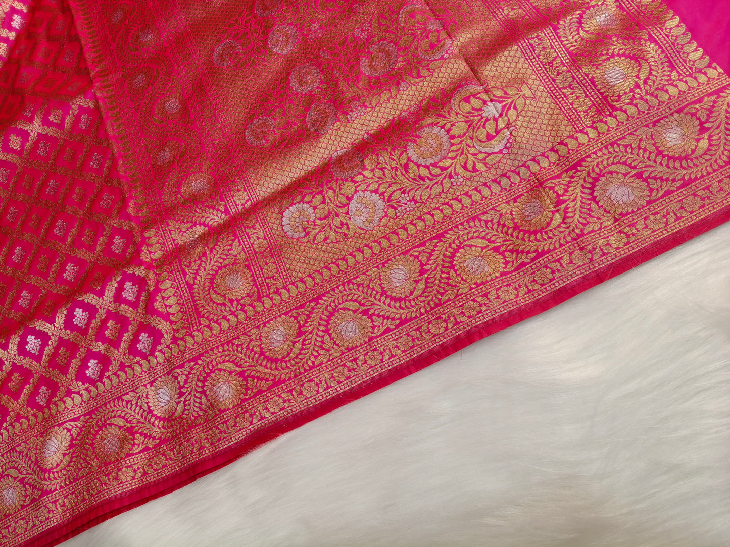 Banarasi Silk Cutwork Minakari Saree Rani Pink Shade With Silver Mina BCS005  50% Discount
