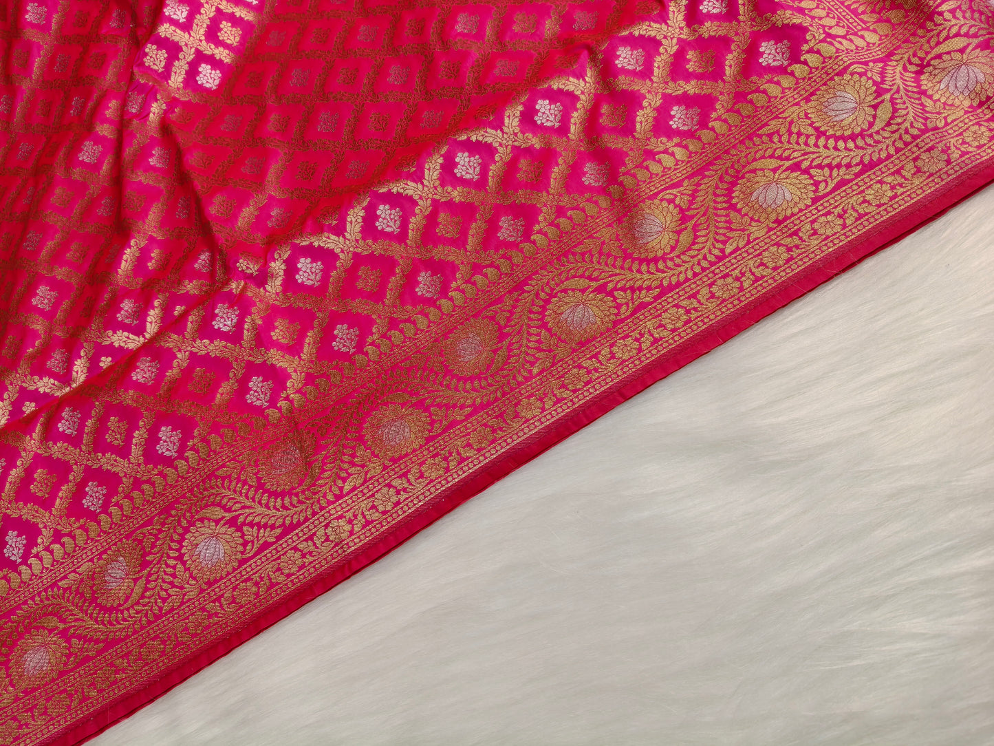 Banarasi Silk Cutwork Minakari Saree Rani Pink Shade With Silver Mina BCS005  50% Discount