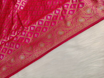 Banarasi Silk Cutwork Minakari Saree Rani Pink Shade With Silver Mina BCS005  50% Discount