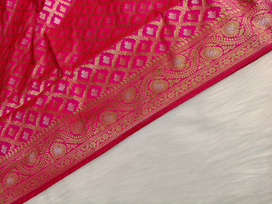 Banarasi Silk Cutwork Minakari Saree Rani Pink Shade With Silver Mina BCS005  50% Discount