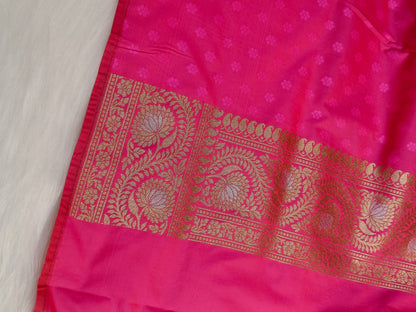 Banarasi Silk Cutwork Minakari Saree Rani Pink Shade With Silver Mina BCS005  50% Discount