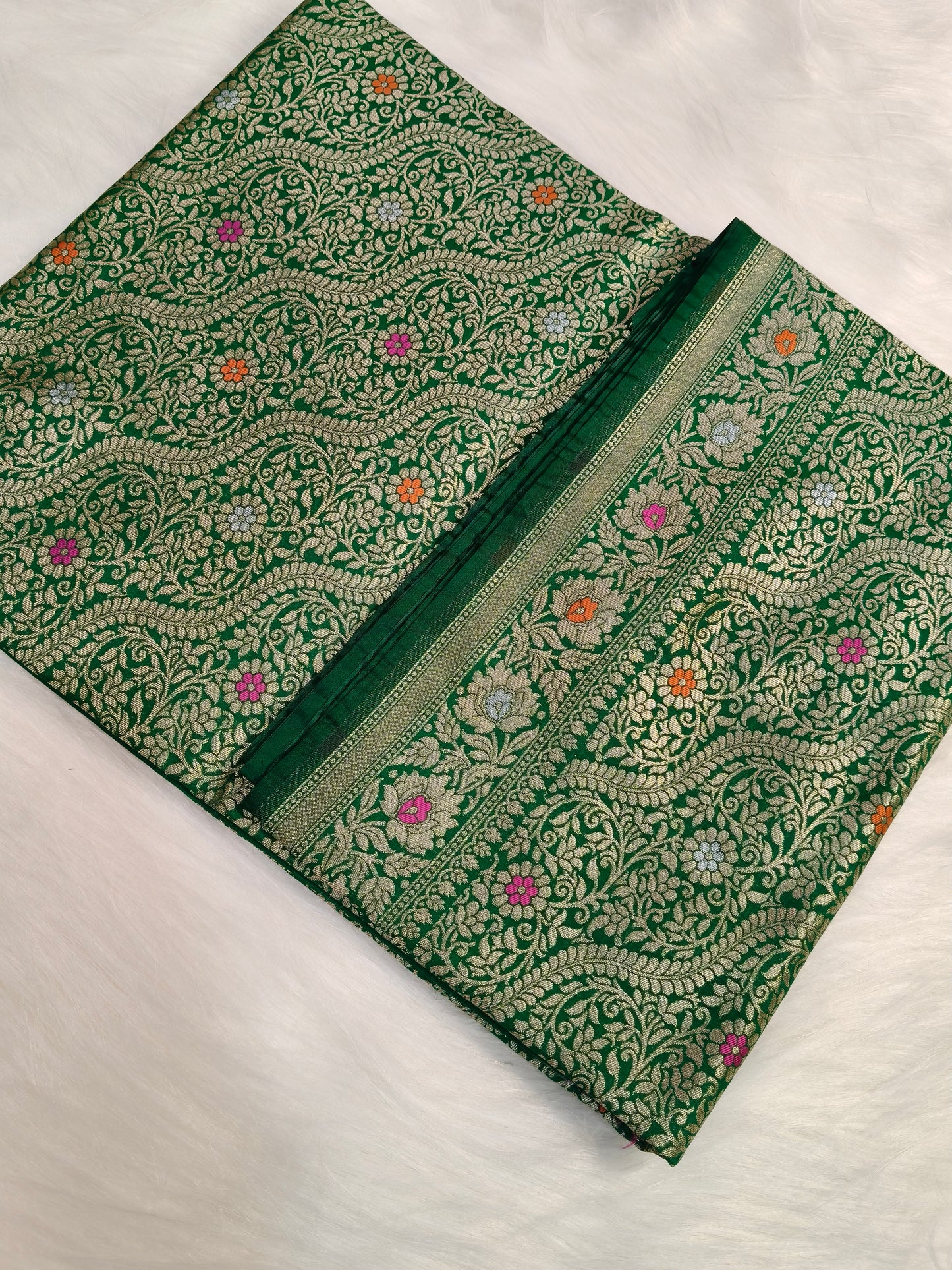 Banarasi Tanchhui Minakari Saree Green Shade With Multi Color Mina BTS010 25% Discount