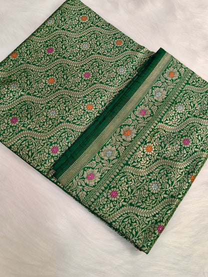 Banarasi Tanchhui Minakari Saree Green Shade With Multi Color Mina BTS010 25% Discount