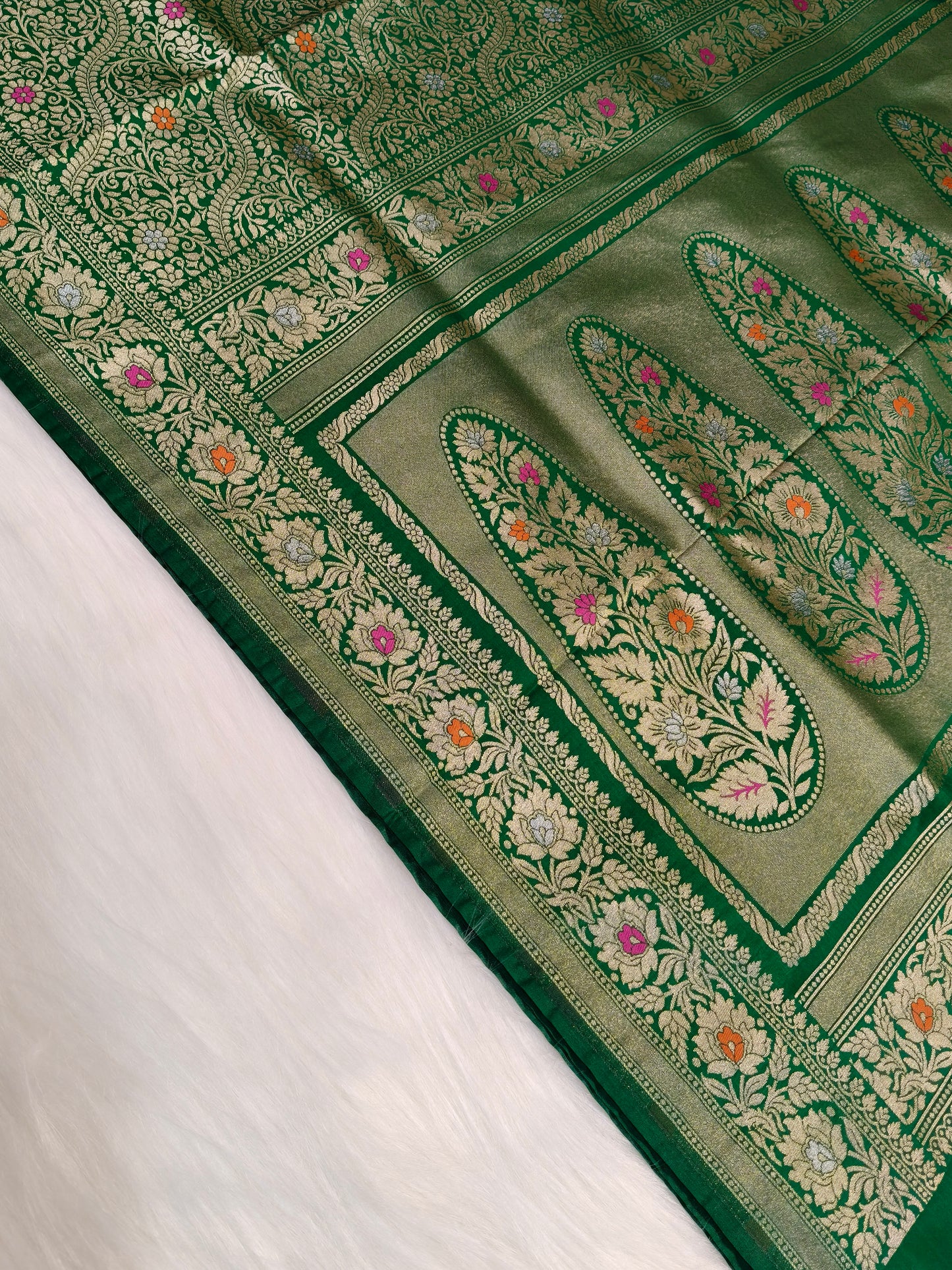 Banarasi Tanchhui Minakari Saree Green Shade With Multi Color Mina BTS010 25% Discount