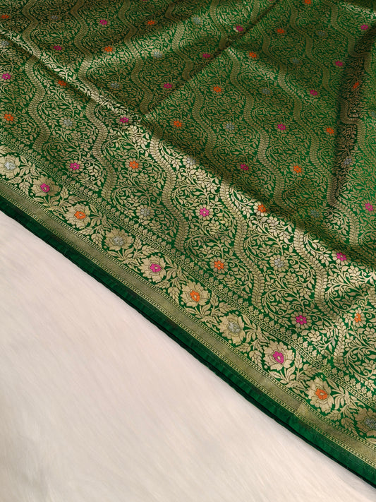 Banarasi Tanchhui Minakari Saree Green Shade With Multi Color Mina BTS010 25% Discount