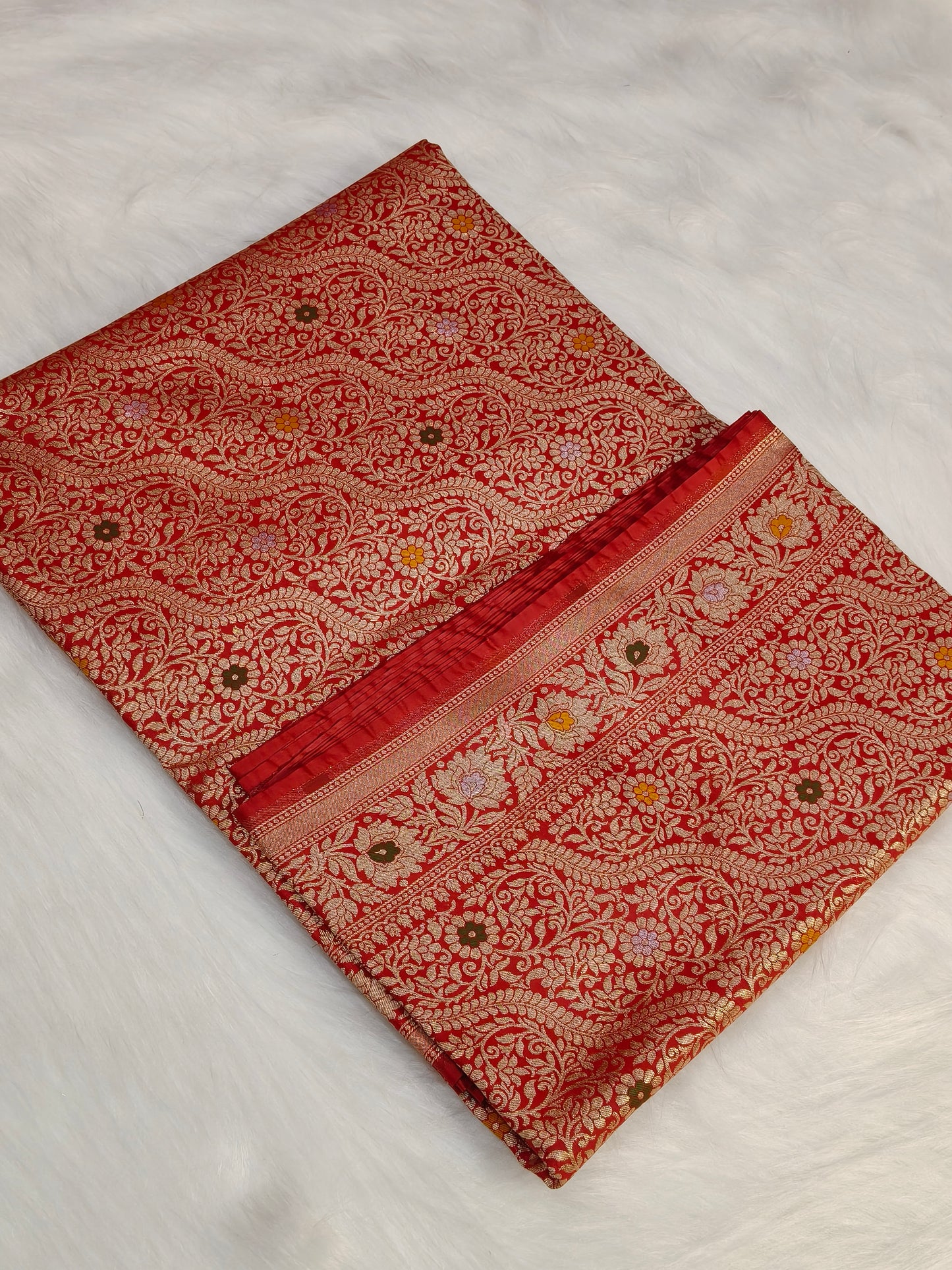 Banarasi Tanchhui Minakari Saree Deep Red Shade With Multi color Mina BTS011   25% Discount
