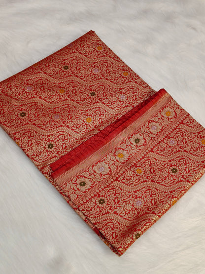 Banarasi Tanchhui Minakari Saree Deep Red Shade With Multi color Mina BTS011   25% Discount