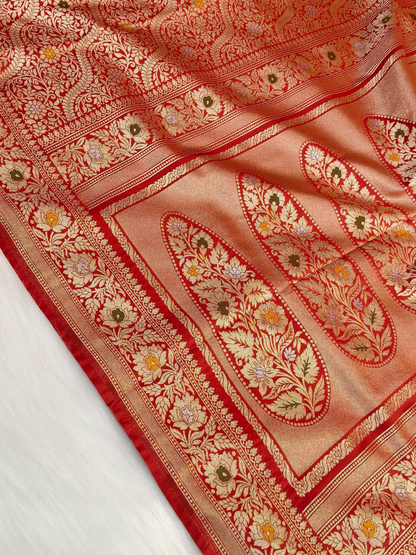 Banarasi Tanchhui Minakari Saree Deep Red Shade With Multi color Mina BTS011   25% Discount