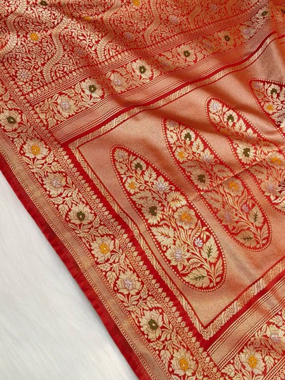 Banarasi Tanchhui Minakari Saree Deep Red Shade With Multi color Mina BTS011   25% Discount