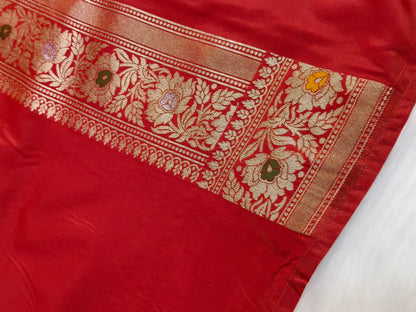 Banarasi Tanchhui Minakari Saree Deep Red Shade With Multi color Mina BTS011   25% Discount