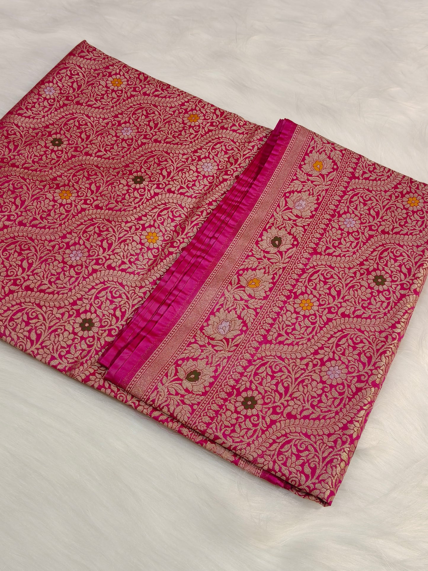 Banarasi Tanchhui Minakari Saree In Rani Pink Shade With Multi Color Mina BTS012   25% Discount