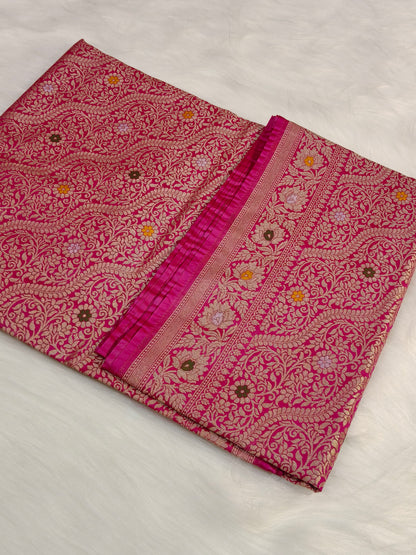 Banarasi Tanchhui Minakari Saree In Rani Pink Shade With Multi Color Mina BTS012   25% Discount