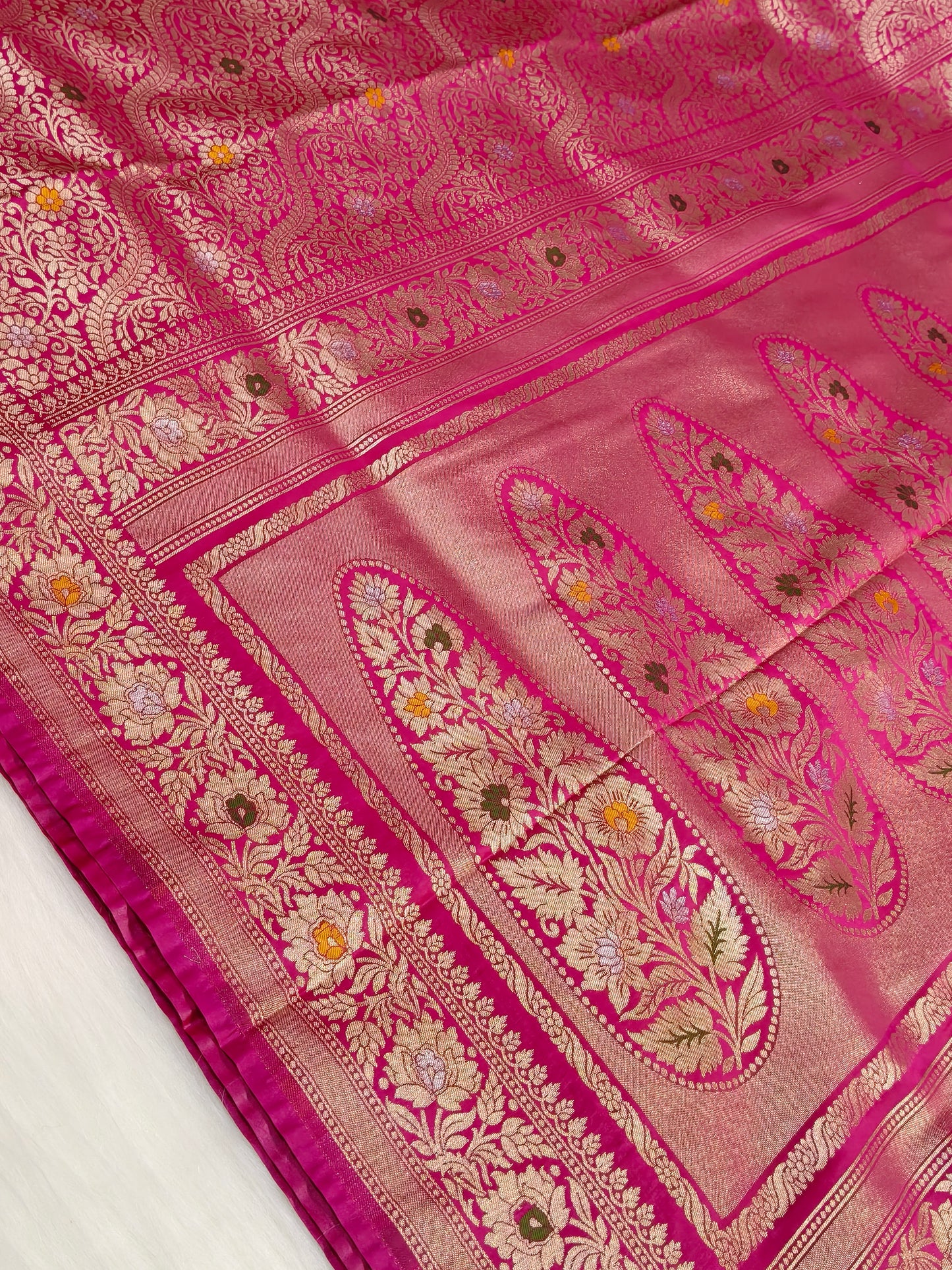 Banarasi Tanchhui Minakari Saree In Rani Pink Shade With Multi Color Mina BTS012   25% Discount
