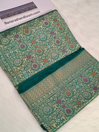 Banarasi Tanchhui  Minakari Saree Rama Shade With Multi Color Mina BTS014   50% discount