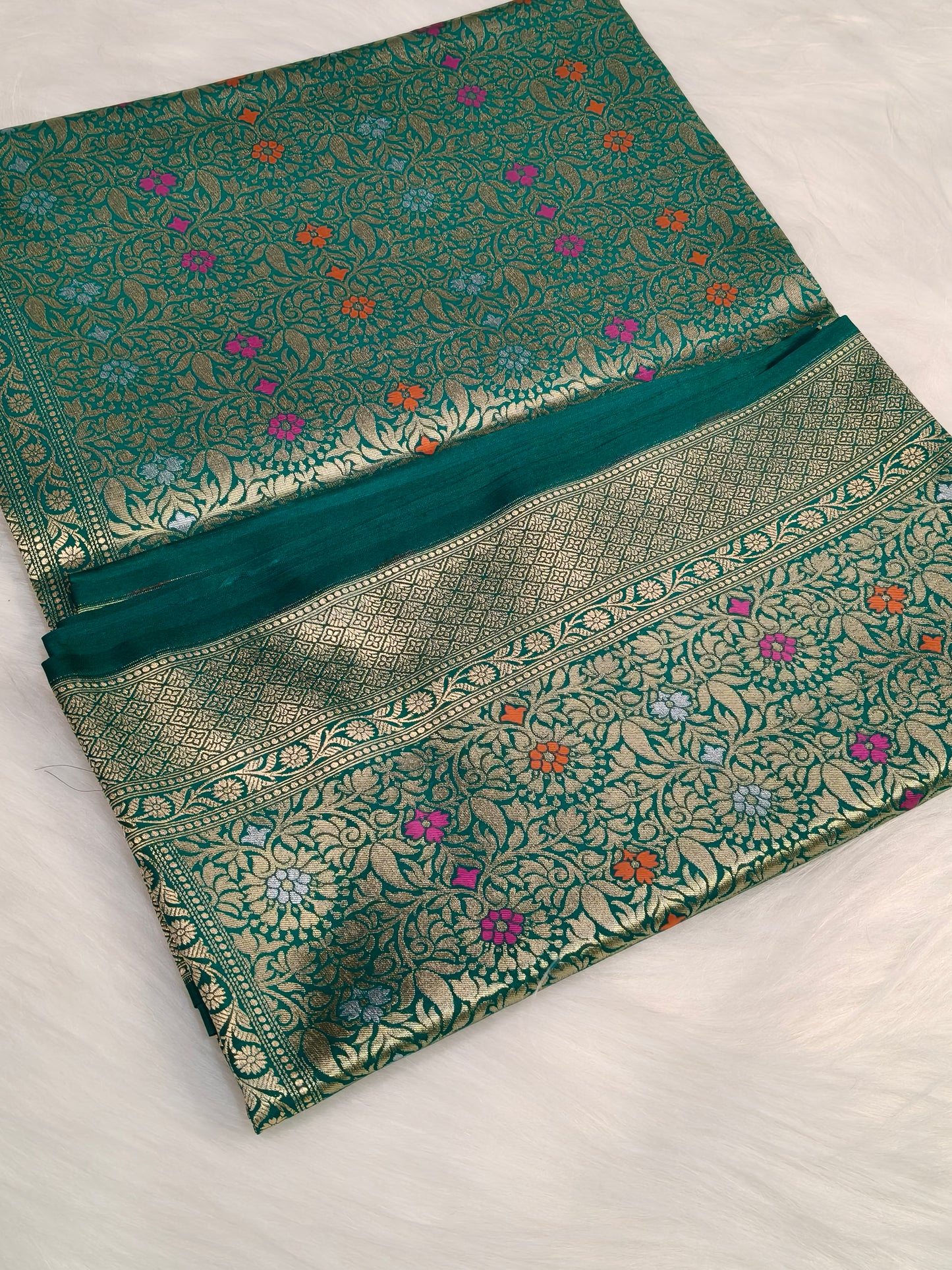 Banarasi Tanchhui  Minakari Saree Rama Shade With Multi Color Mina BTS014   50% discount