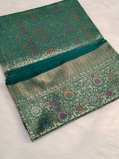 Banarasi Tanchhui  Minakari Saree Rama Shade With Multi Color Mina BTS014   50% discount