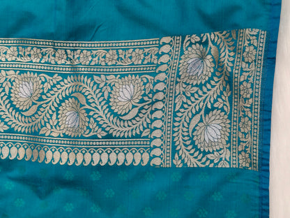 Banarasi Silk Cutwork Saree Teal Blue Shade With Silver Mina BCS006   50% Discount