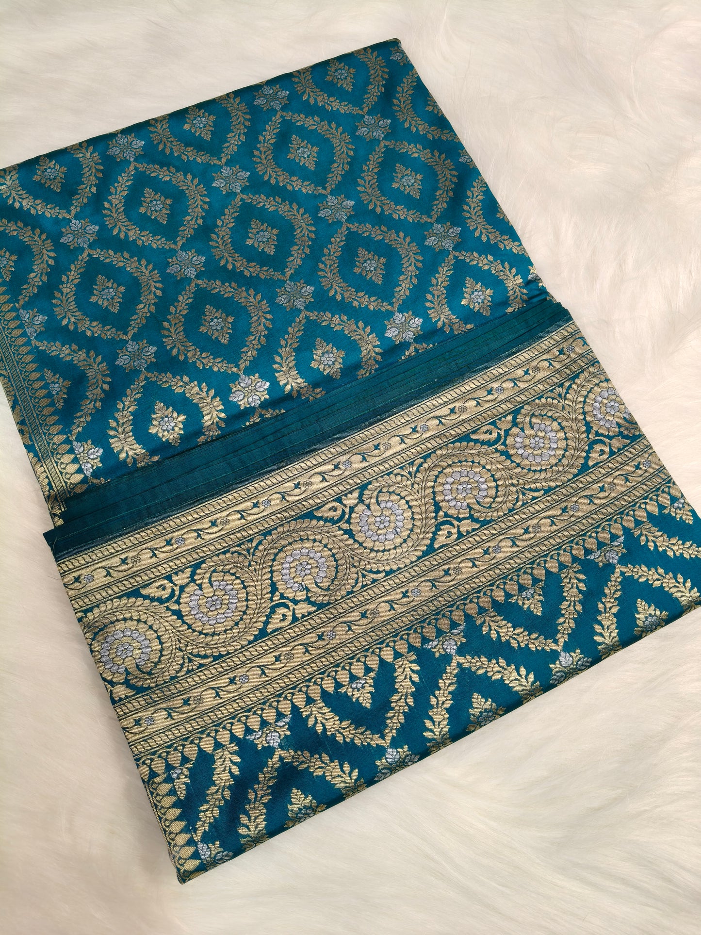 Banarasi Silk Cutwork Saree Teal Blue Shade With Rupa Minakari BCS007   25% Discount